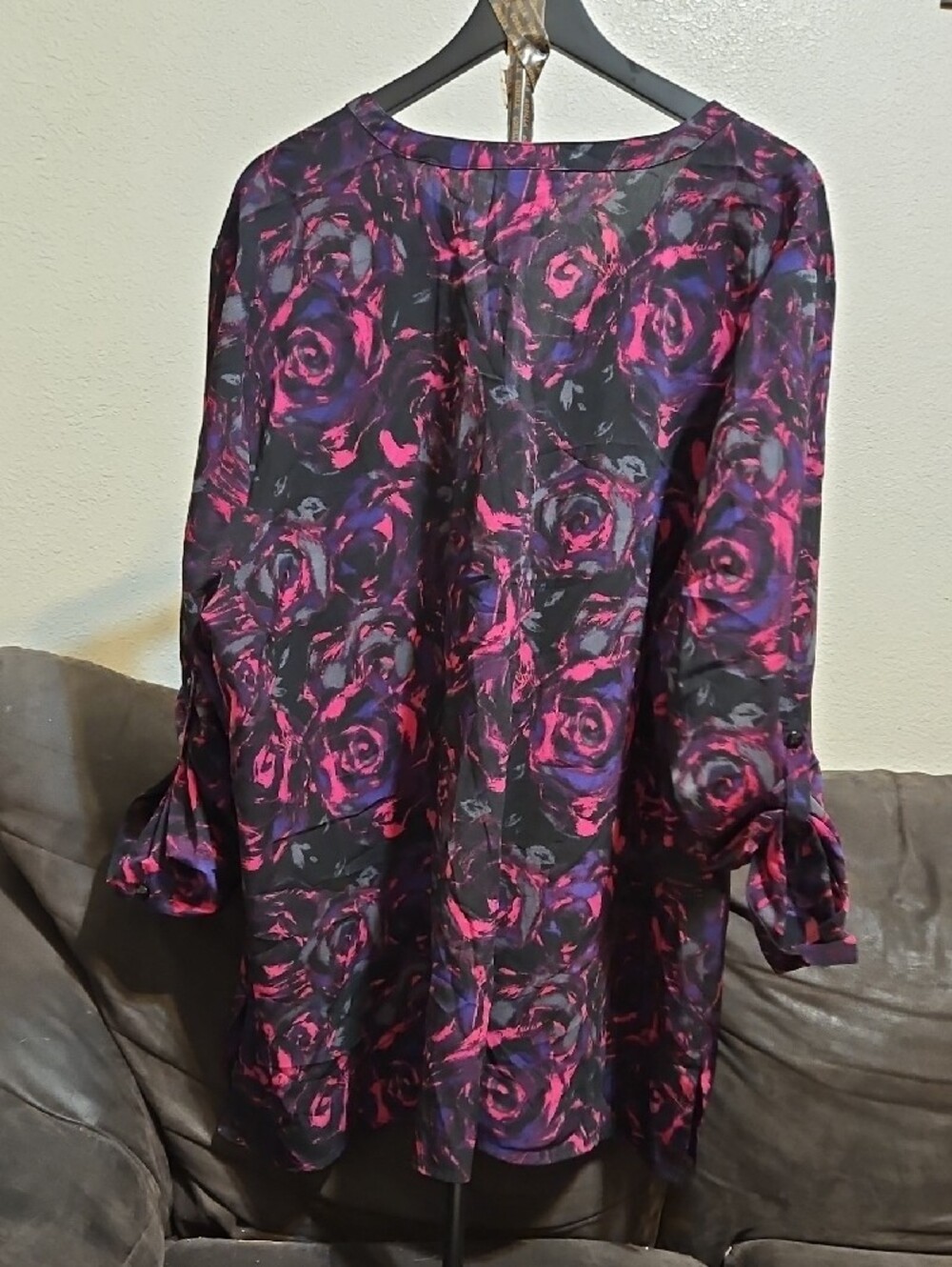 Catherines Black Blouse with Pink & Purple Swirl Print - Picture 4 of 5